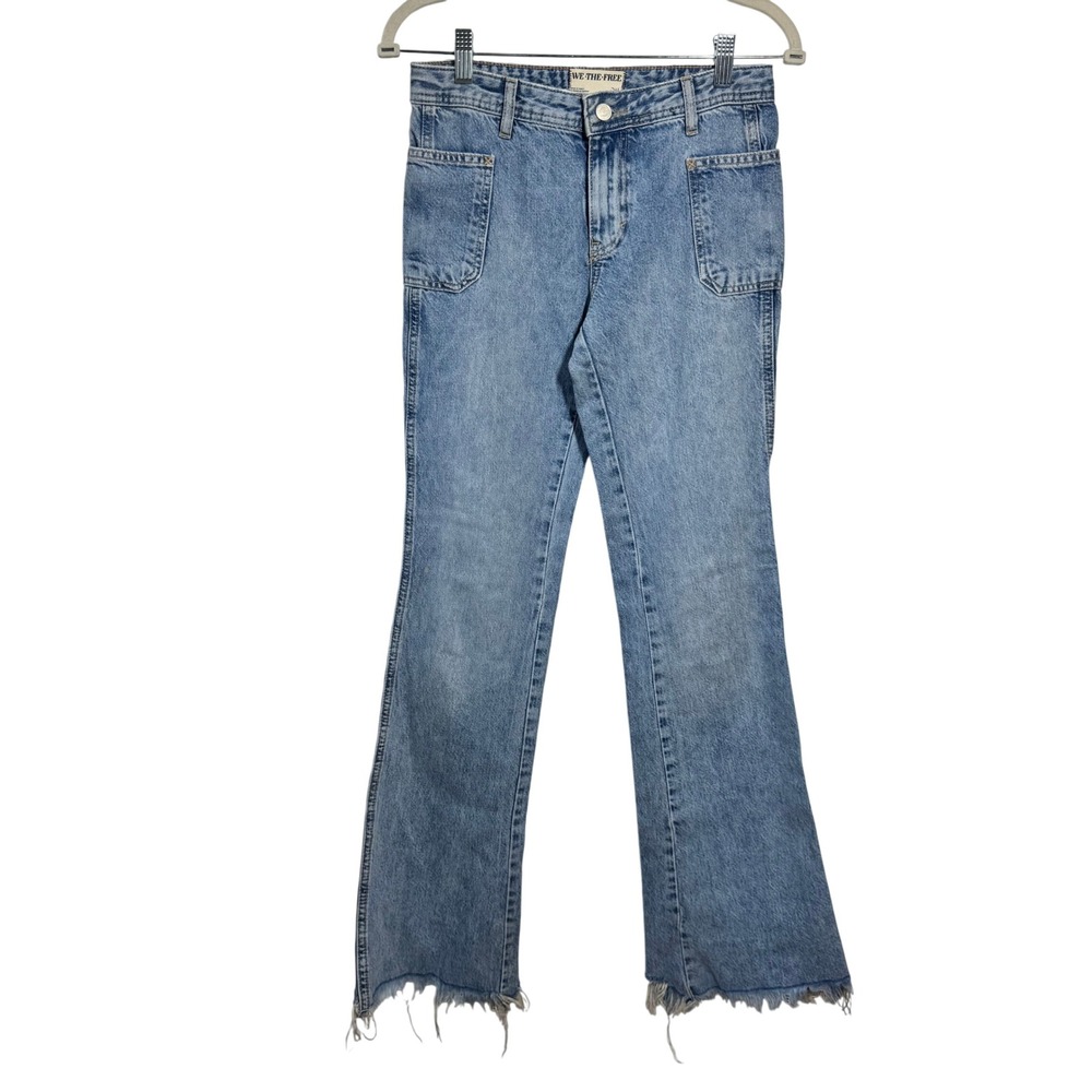 We The Free Free People Light Wash Slim Flare Patch Pocket Frayed Hem Jeans 24